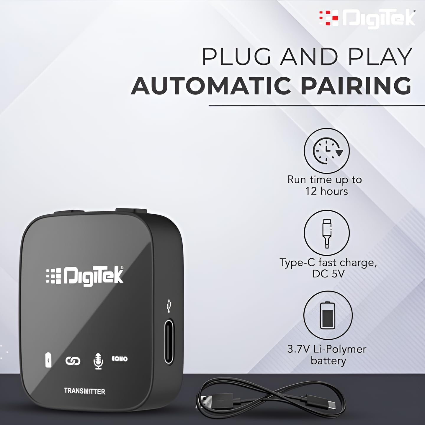 Digitekยฎ DWM 101 Wireless Microphone Noise Reduction, for DSLR Camera, Android & iOS Smartphones