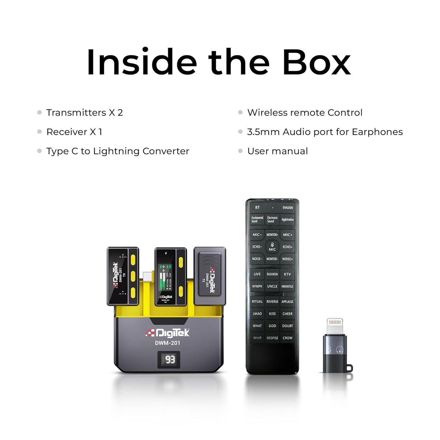 Digitekยฎ DWM 101 Wireless Microphone Noise Reduction, for DSLR Camera, Android & iOS Smartphones