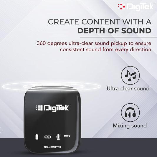 Digitek® DWM 101 Wireless Microphone Noise Reduction, for DSLR Camera, Android & iOS Smartphones