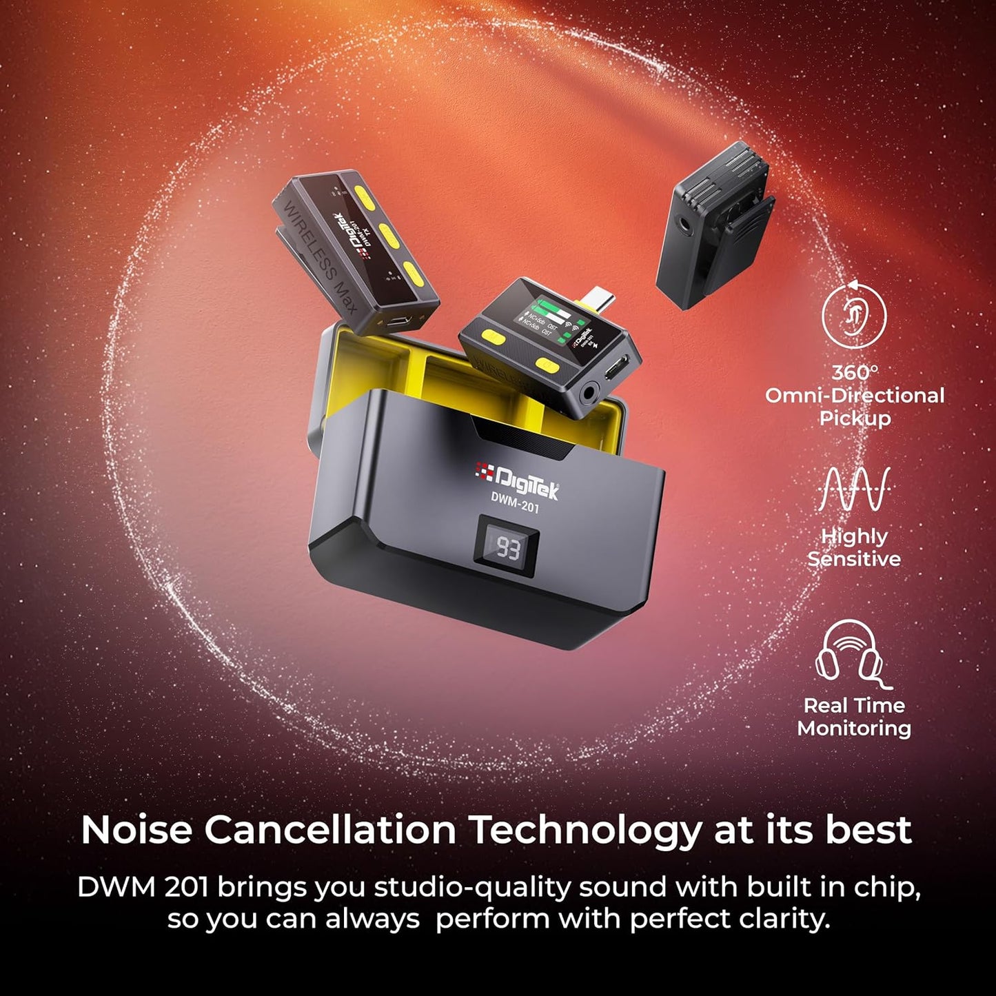 Digitekยฎ DWM 101 Wireless Microphone Noise Reduction, for DSLR Camera, Android & iOS Smartphones
