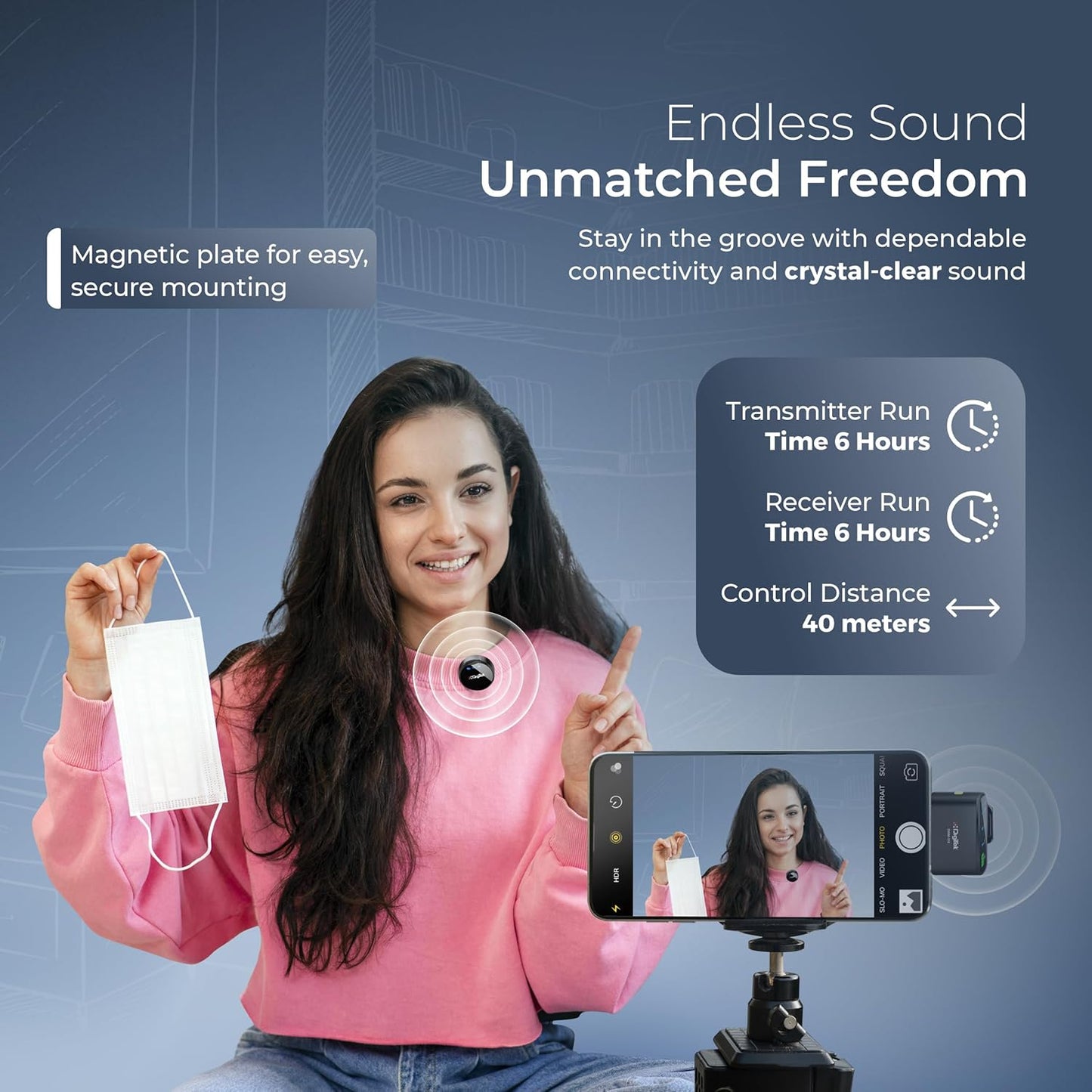 DIGITEK® DWM-116 2-in-1 Wireless Microphone, Magnetic Clip, for Cameras & Smartphones