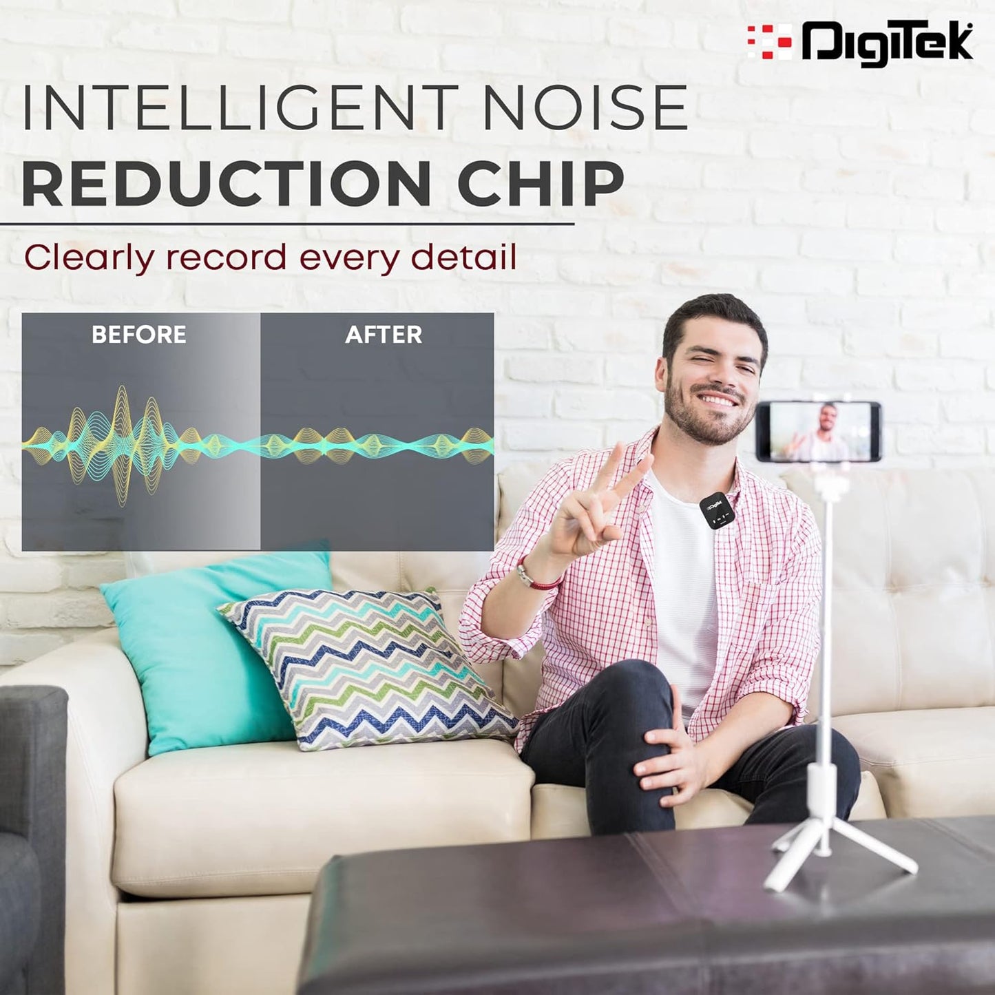 Digitekยฎ DWM 101 Wireless Microphone Noise Reduction, for DSLR Camera, Android & iOS Smartphones
