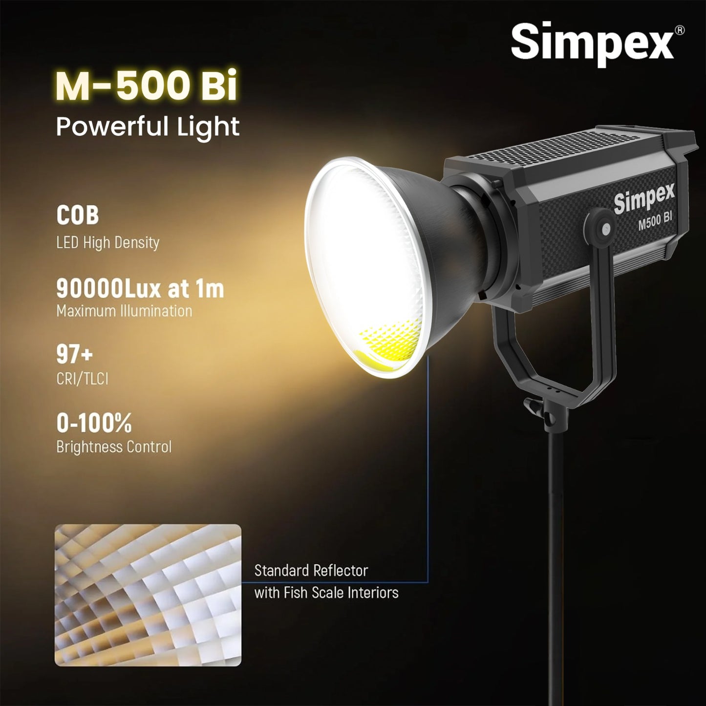 Simpex M-500 BI, High-Performance Continuous LED Light With 500W Power Output Perfectly designed for Professionals