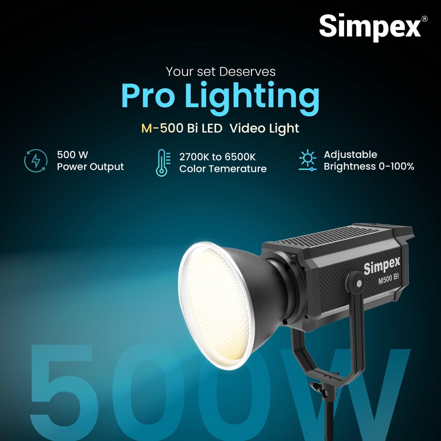 Simpex M-500 BI, High-Performance Continuous LED Light With 500W Power Output Perfectly designed for Professionals